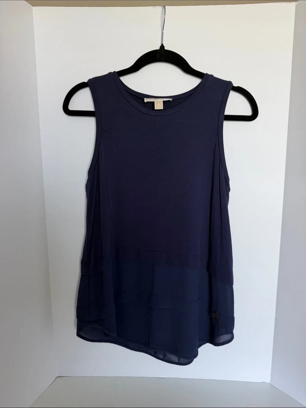 Michael Kors Navy Layered Chiffon Hem Tank